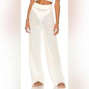 Tularosa Crochet Knit Wide Leg Pants Cream Swim Cover Up S Boho Resort